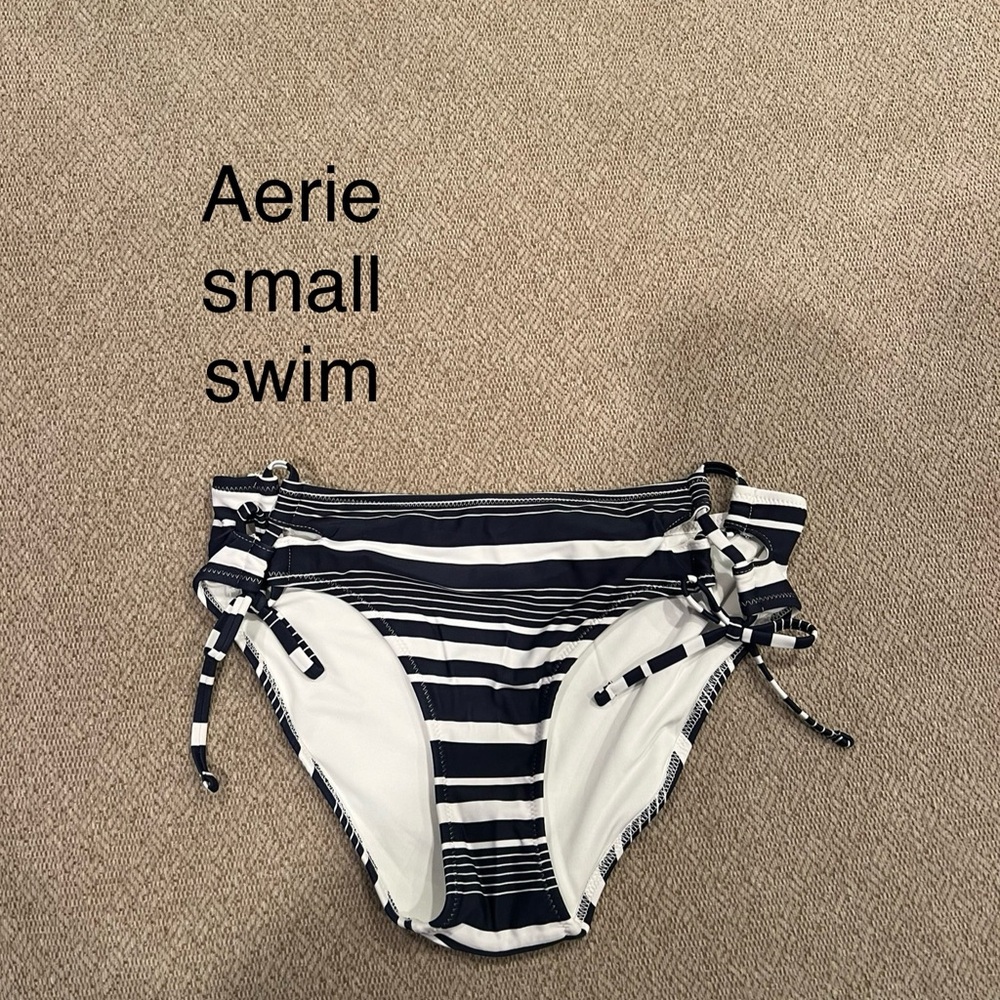 Aerie Navy and White Striped Bikini Bottom with side ties